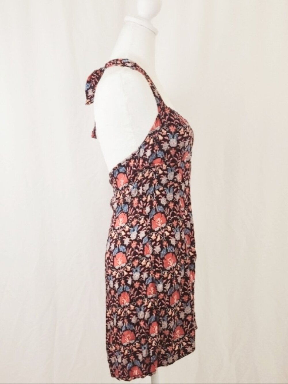 Free People Sasha Mini Dress HALTER TIE Black Combo Art Nouveau Floral Print - Picture 9 of 13